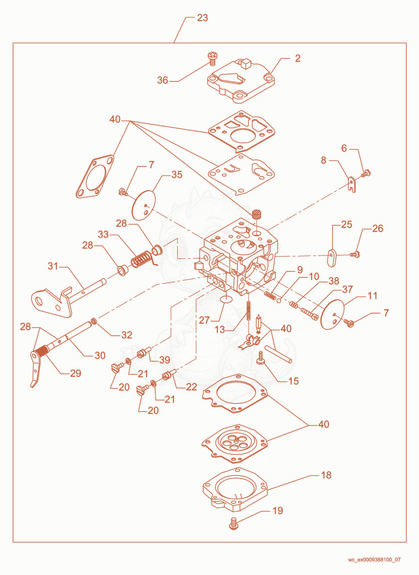 Exploded parts diagram of the Carburetor cpl. of a Wacker Neuson BS50-2, with numbered balloons