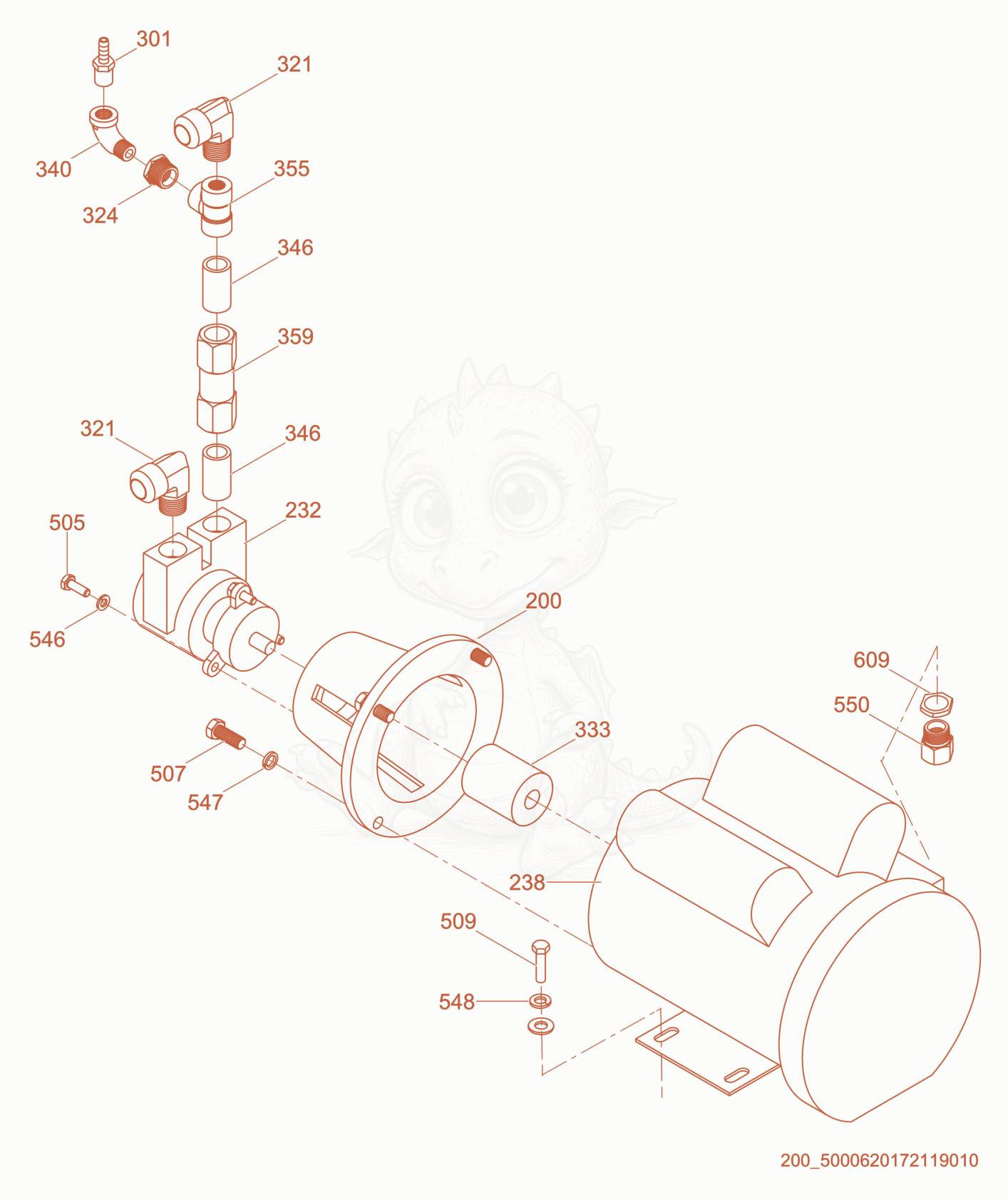 Despiece del Pump-Heat Transfer Fluid de una máquina Wacker Neuson E1100, con globos numerados
