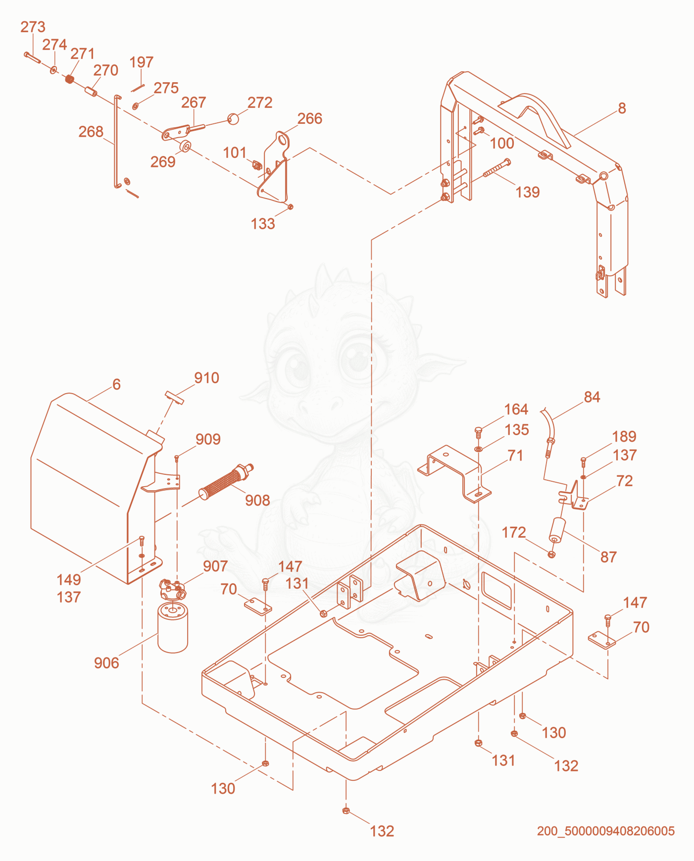 Exploded parts diagram of the Upper Frame cpl. of a Wacker Neuson RD7H-ES, with numbered balloons