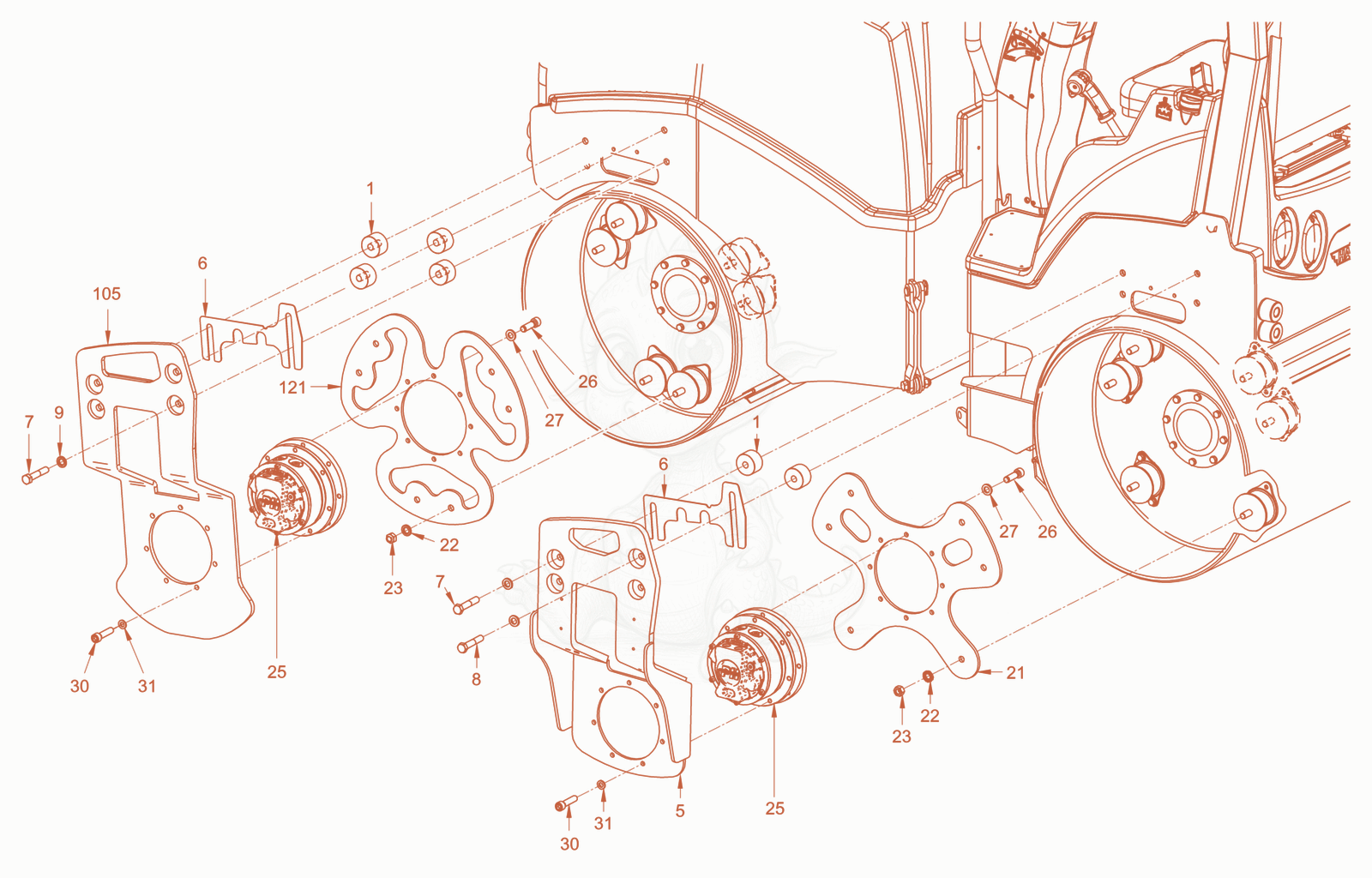 Exploded parts diagram of the mounting of a Wacker Neuson RD24-100O.3, with numbered balloons