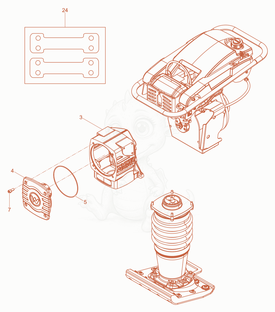Despiece del Rammer de una máquina Wacker Neuson DS70Y13INLRC, con globos numerados