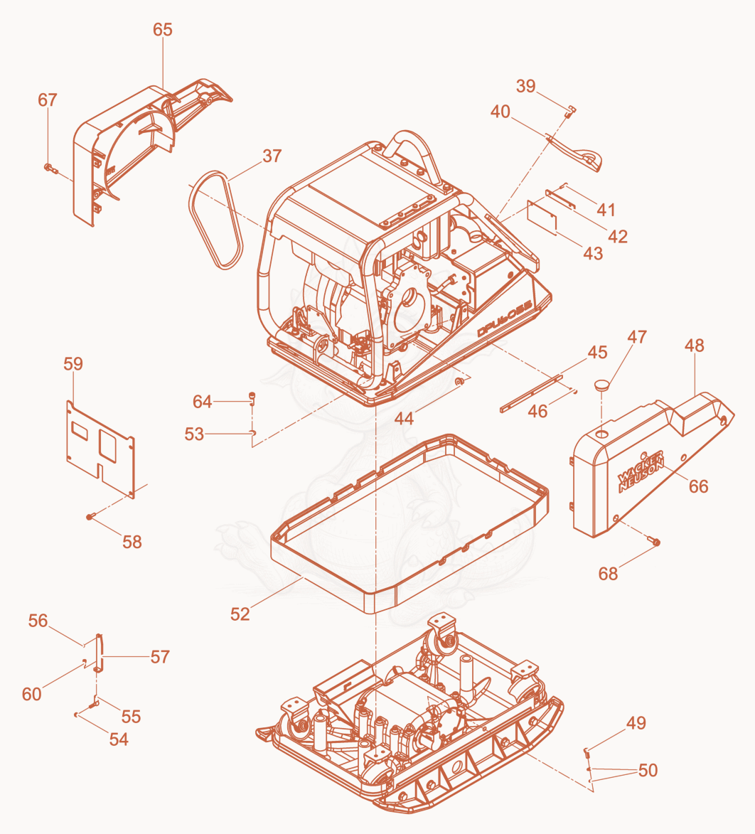 Exploded parts diagram of the Vibration Plate of a Wacker Neuson DPU6055WC, with numbered balloons