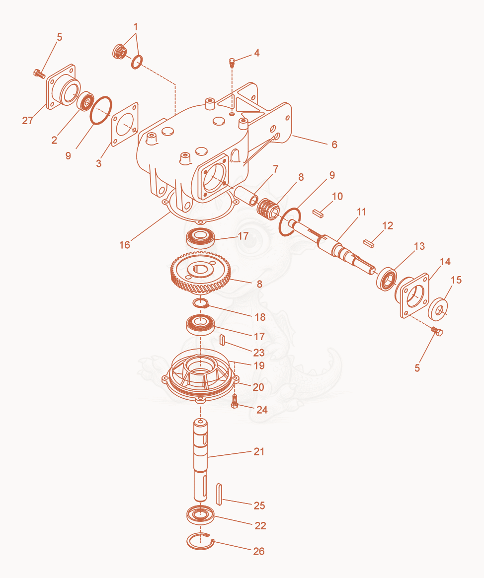 Exploded parts diagram of the Gearbox of a Wacker Neuson CT36AGP-E, with numbered balloons