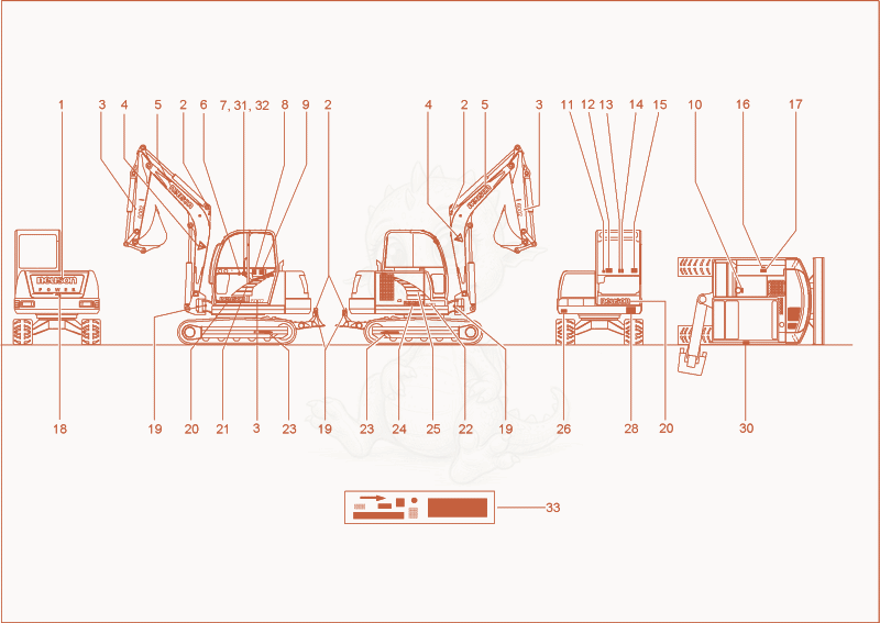 Exploded parts diagram of the sticker of a Wacker Neuson 6002RD, with numbered balloons