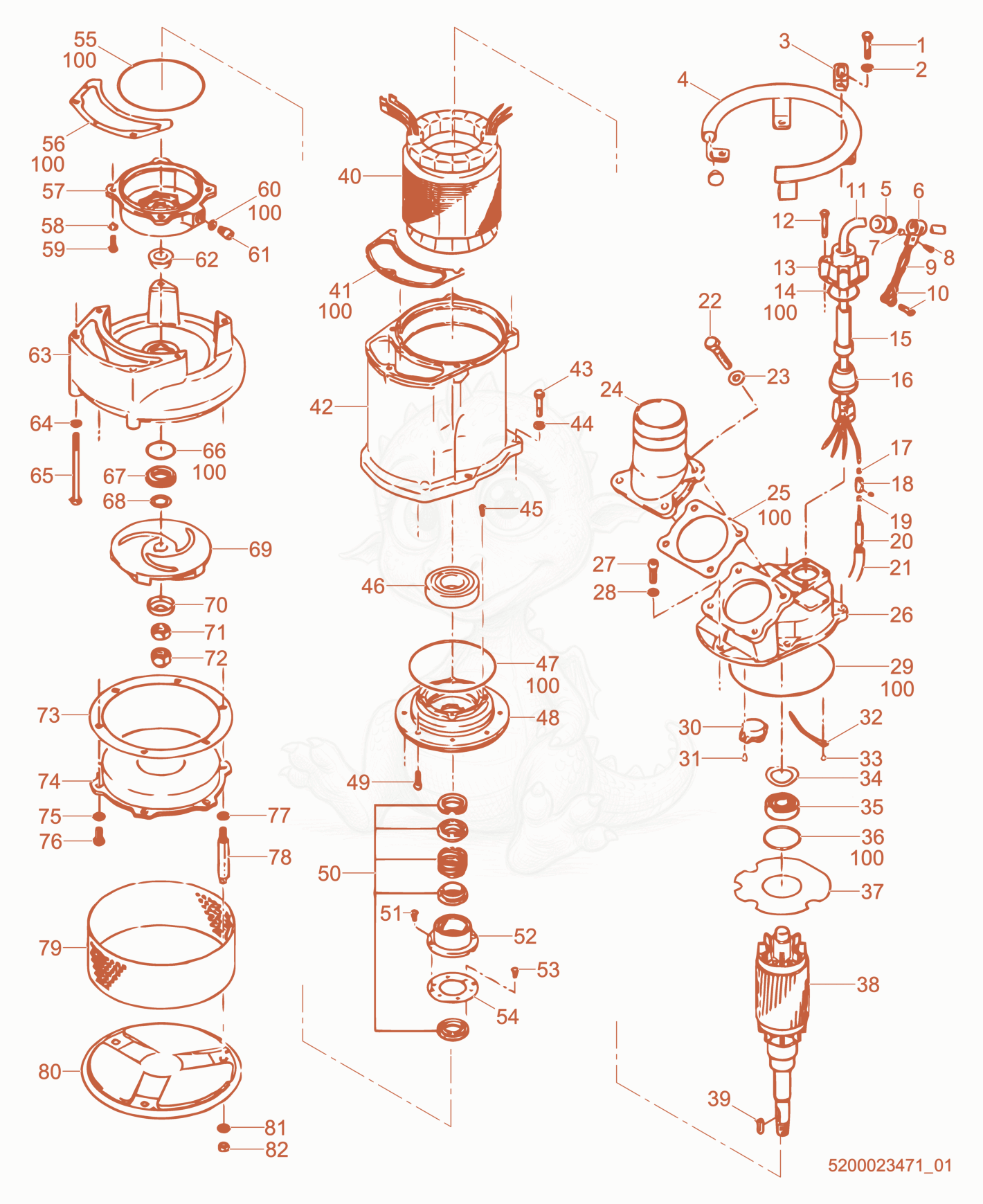 Exploded parts diagram of the Pump Components of a Wacker Neuson PS47503HH, with numbered balloons