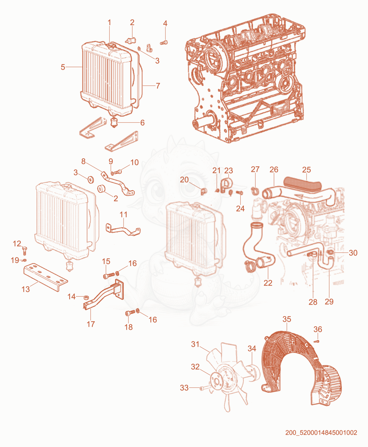 Exploded parts diagram of the Radiator Section cpl. of a Wacker Neuson PT6LT(I), with numbered balloons