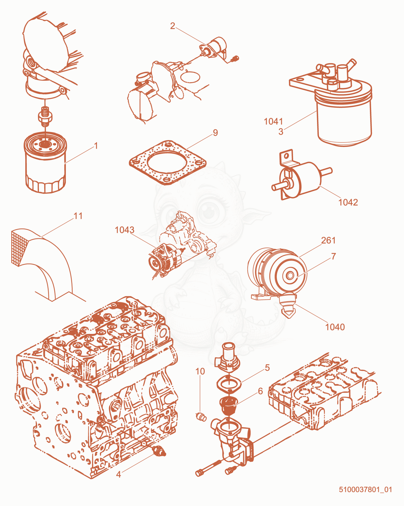 Exploded parts diagram of the Engine Maintenance of a Wacker Neuson LTV6K, with numbered balloons