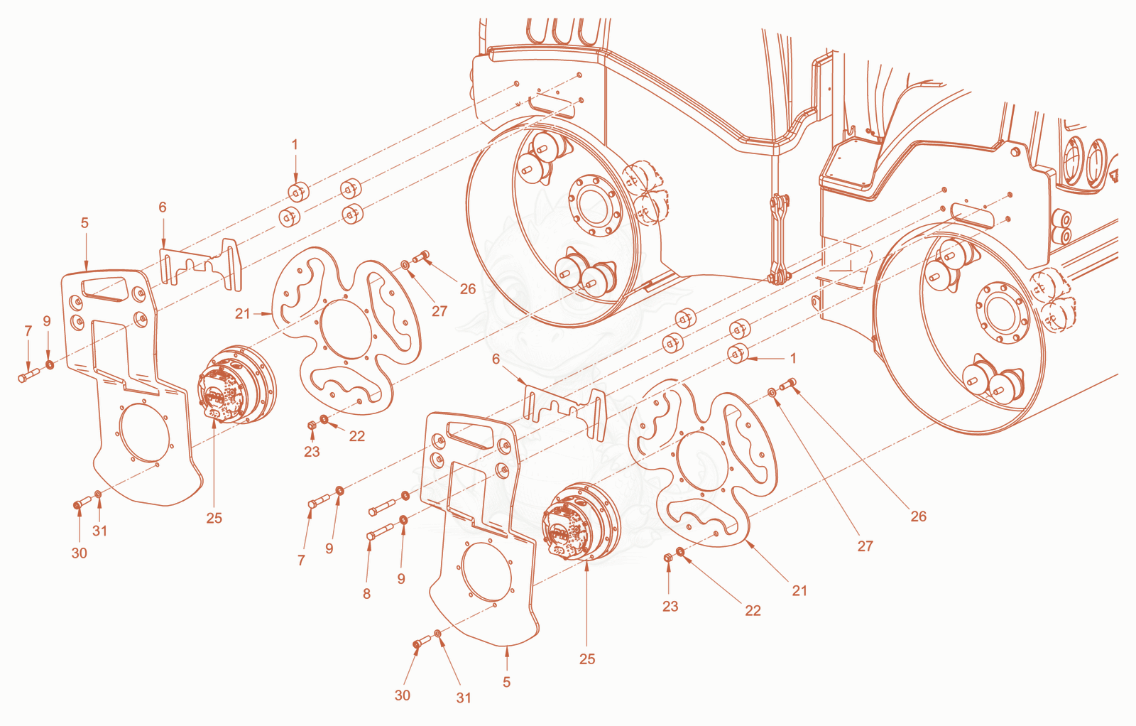Exploded parts diagram of the mounting of a Wacker Neuson RD24-100O.3, with numbered balloons