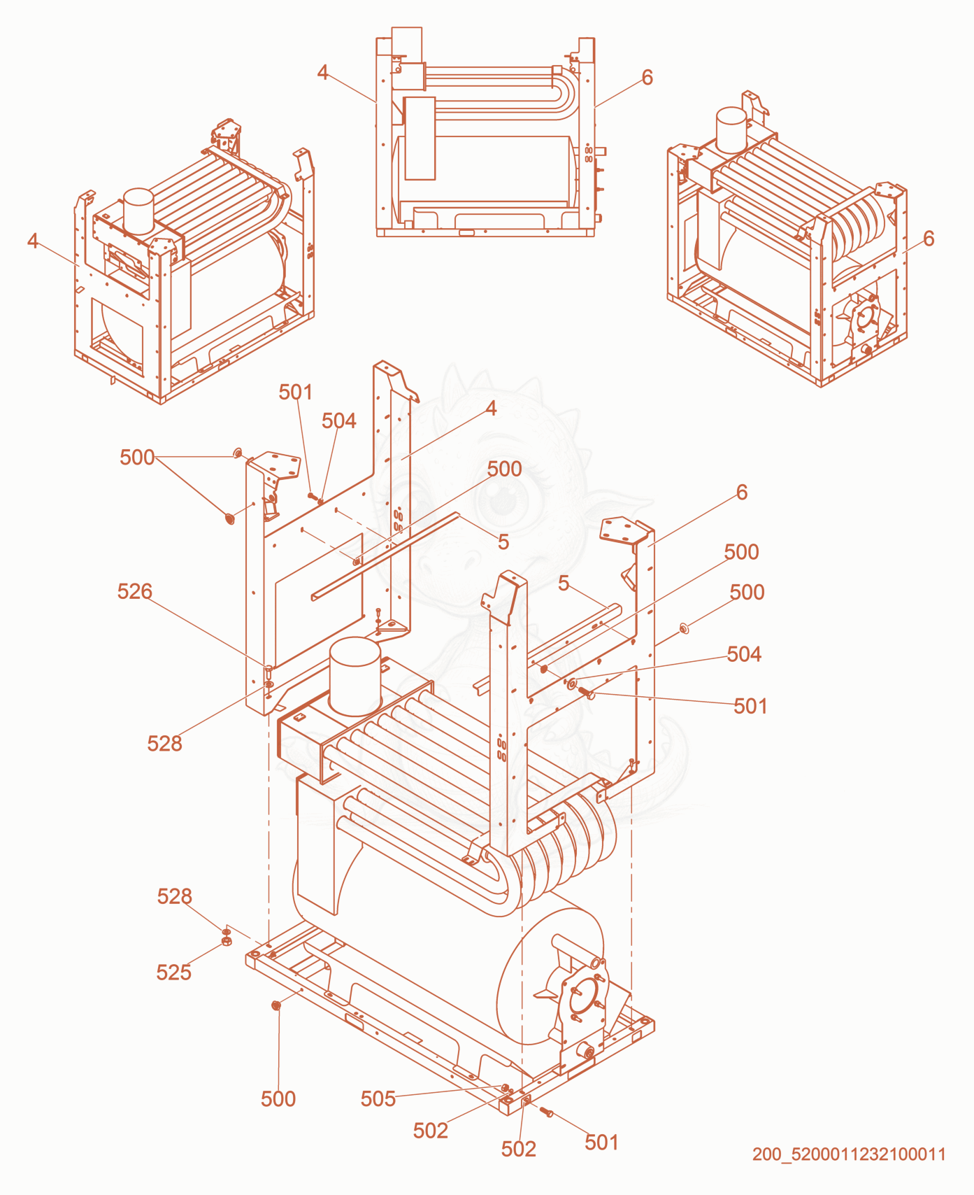 Exploded parts diagram of the Heater cpl. of a Wacker Neuson HI1000, with numbered balloons