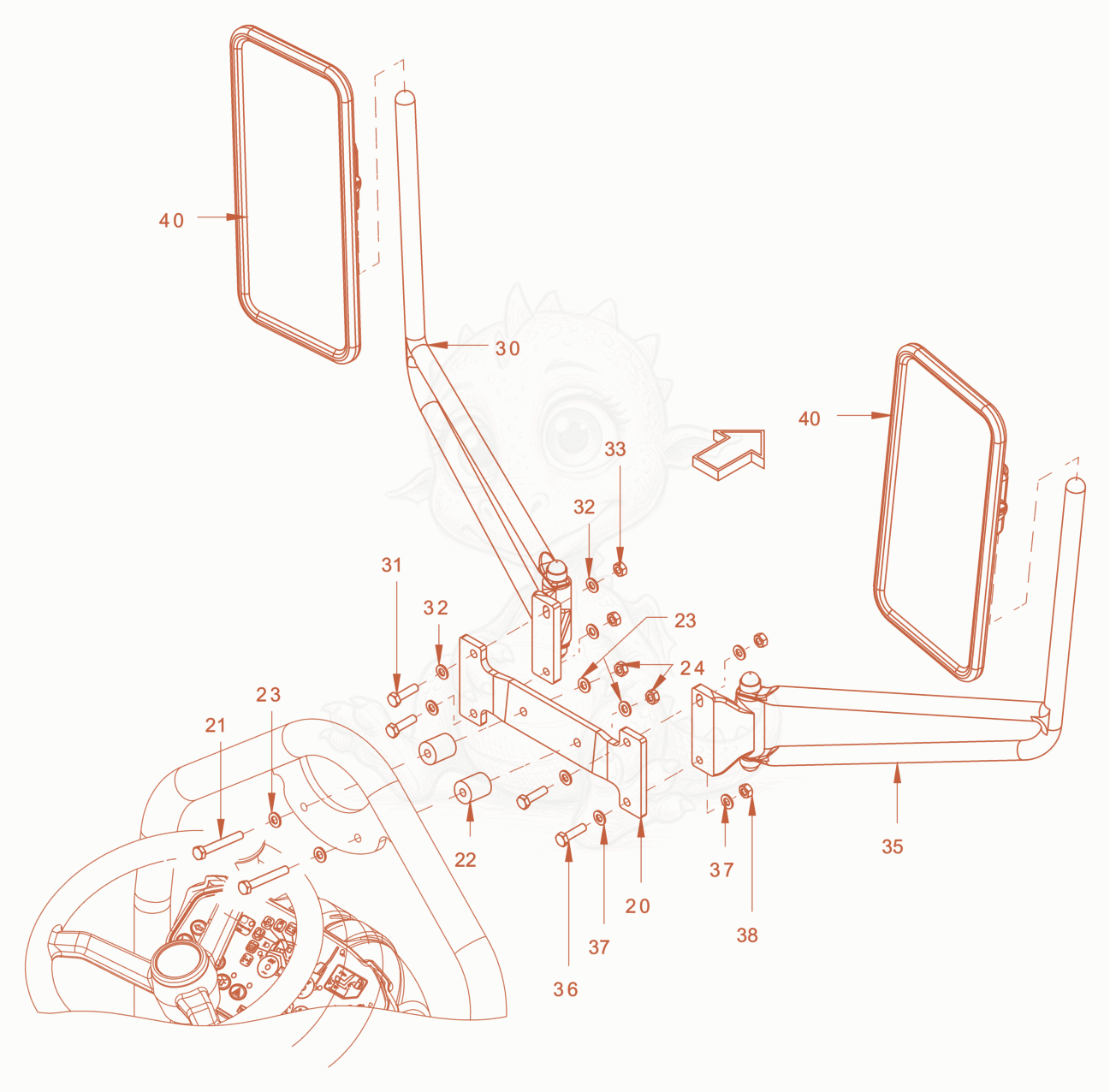 Exploded parts diagram of the additional mirror of a Wacker Neuson RD28-120DPF, with numbered balloons