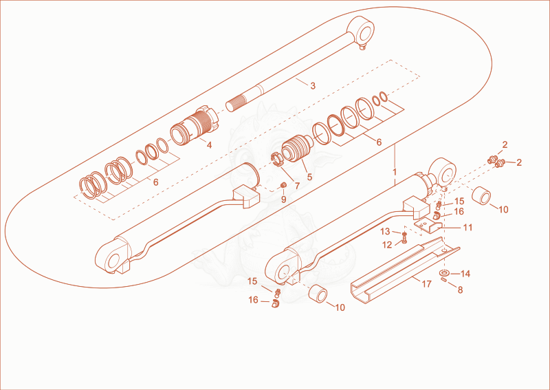 Despiece del LIFTING BOOM CYLINDER VERSION 1 de una máquina Wacker Neuson 5001RDV, con globos numerados