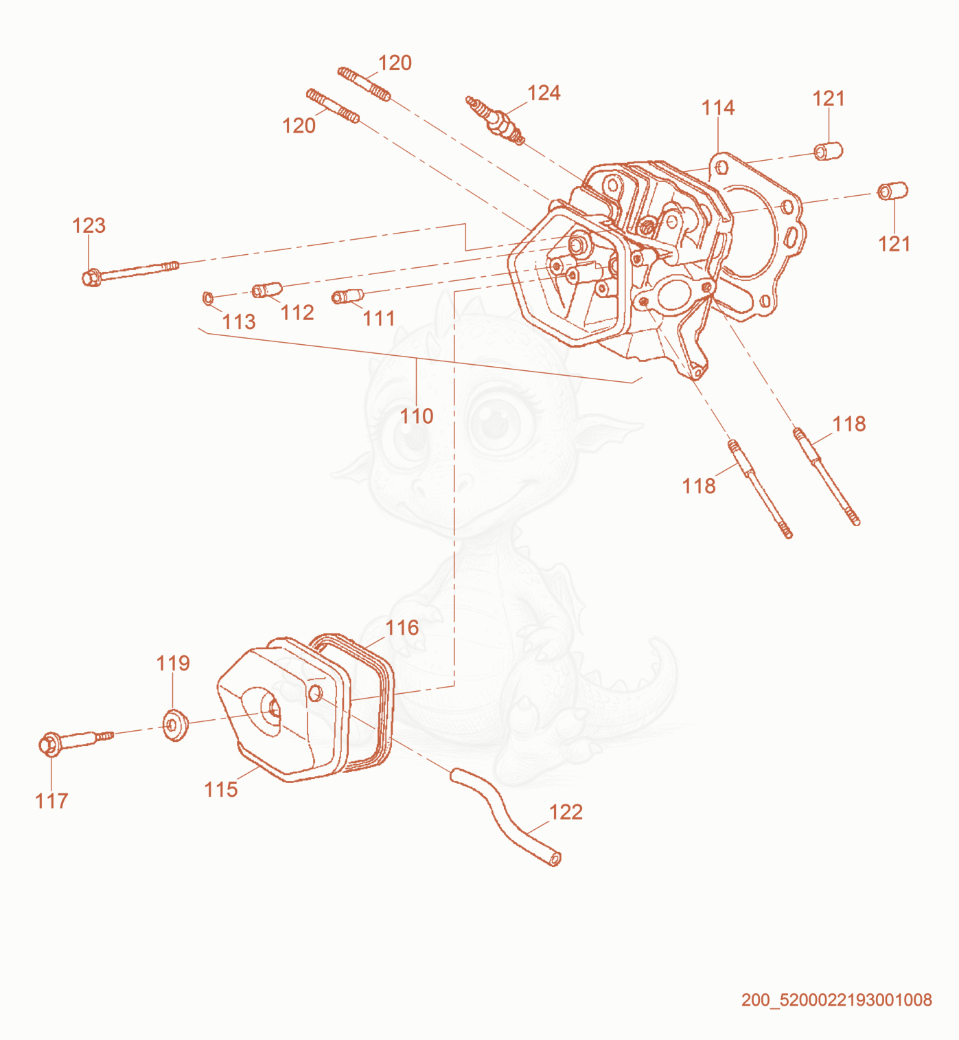 Exploded parts diagram of the Cylinder Head cpl. of a Wacker Neuson RD7A, with numbered balloons