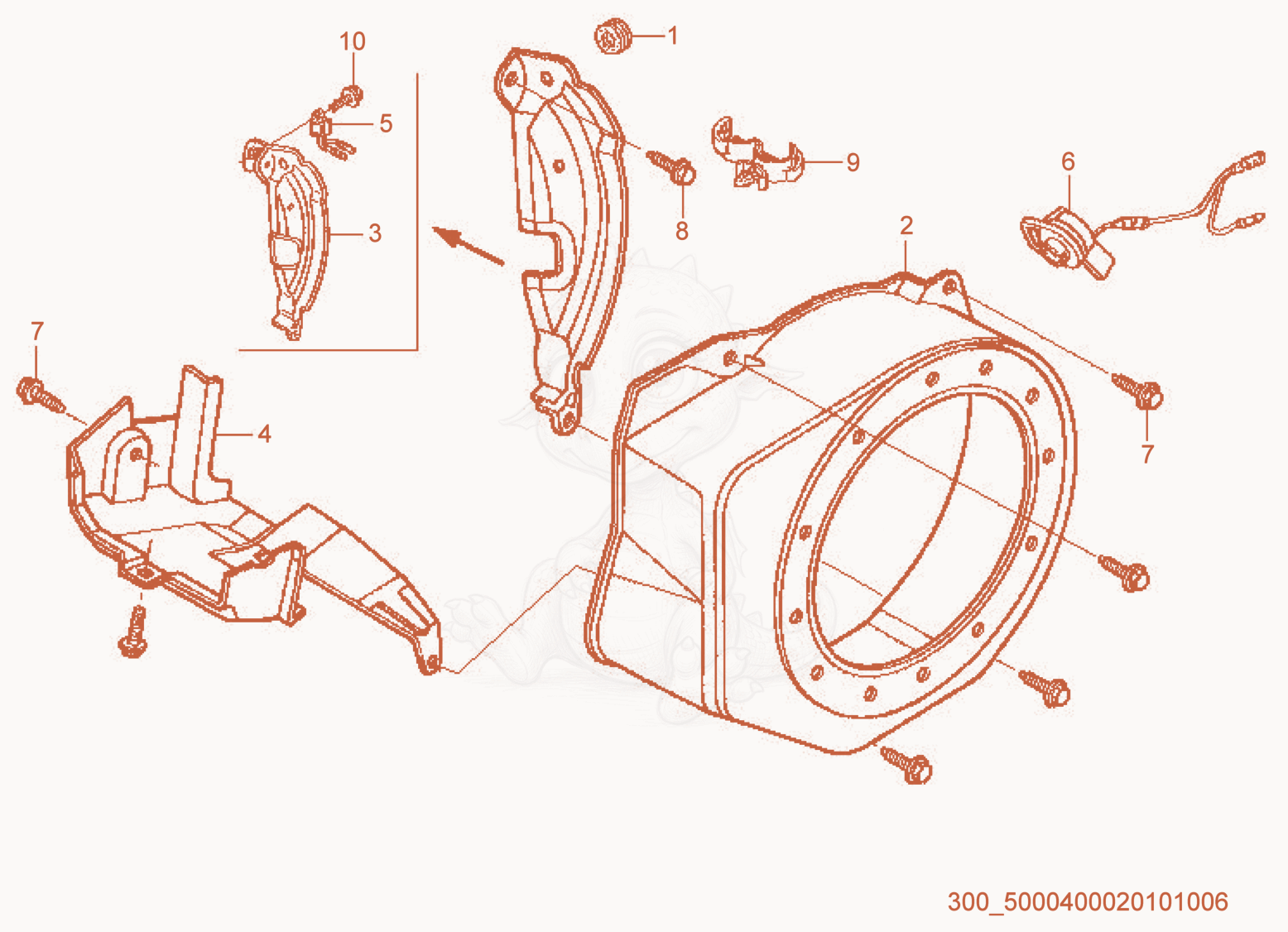 Despiece del Blower Housing de una máquina Wacker Neuson VP1135AW, con globos numerados