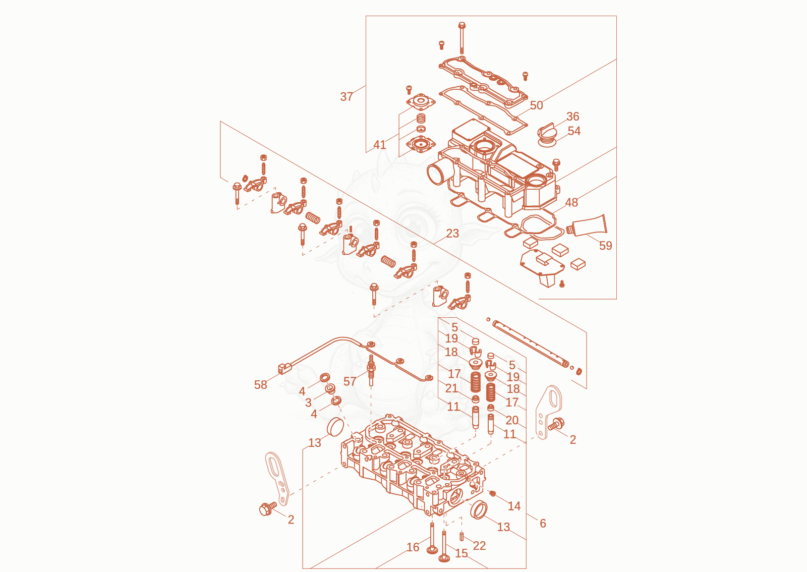Exploded parts diagram of the CYLINDER HEAD, VALVE COVER of a Wacker Neuson 803-2, with numbered balloons