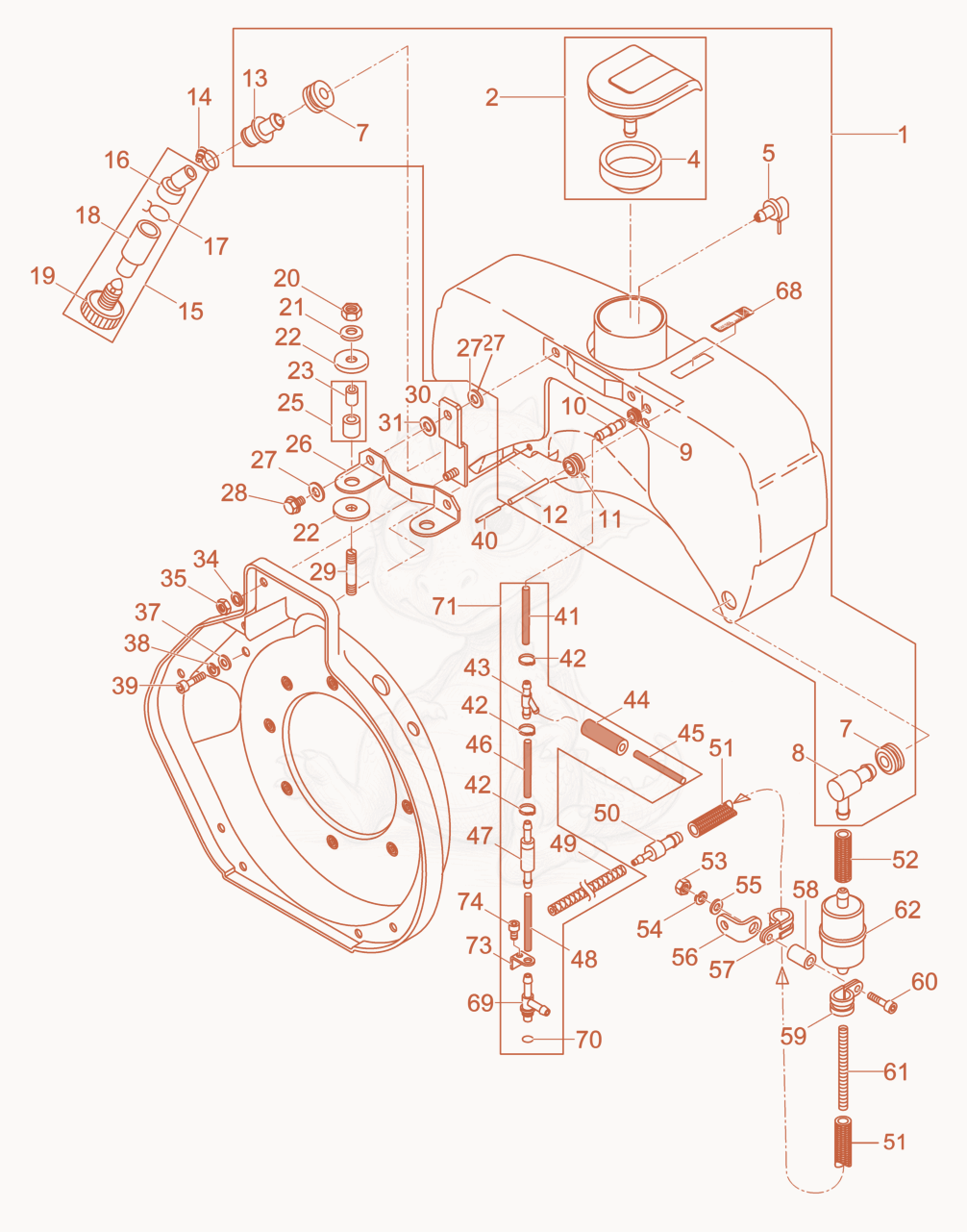 Exploded parts diagram of the Fuel System of a Wacker Neuson DPU3050HUS, with numbered balloons