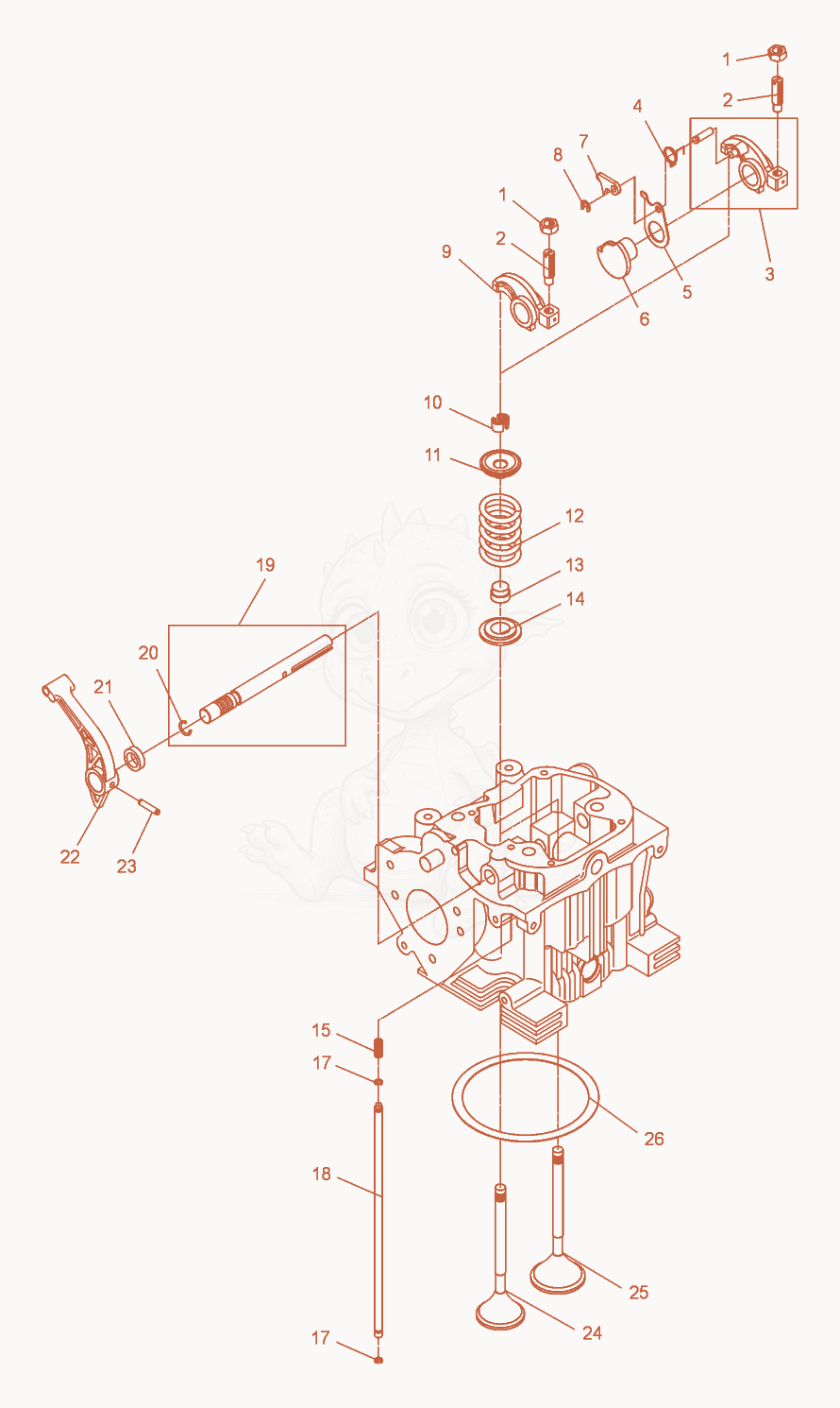 Exploded parts diagram of the Cylinder Head-Valve of a Wacker Neuson DPU6055, with numbered balloons