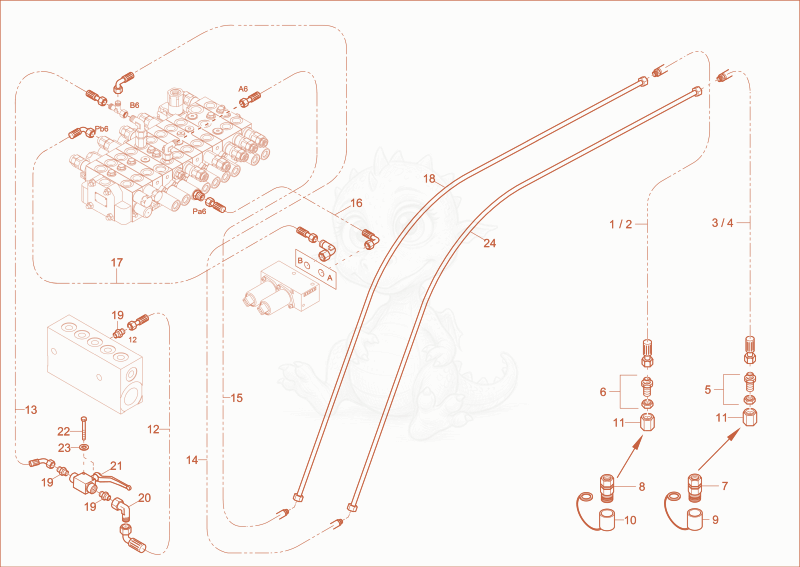 Exploded parts diagram of the AUXILIARY HYDRAULICS OPERATION of a Wacker Neuson EZ36, with numbered balloons