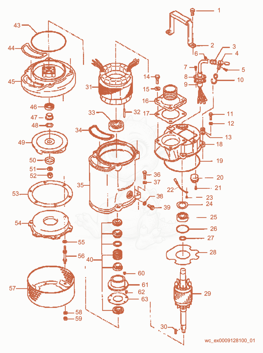 Exploded parts diagram of the Pump Components of a Wacker Neuson PS22203, with numbered balloons