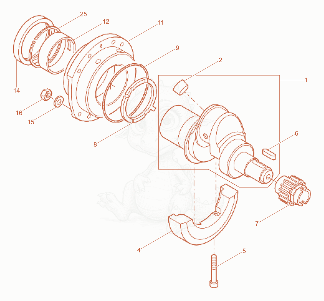 Exploded parts diagram of the Crankshaft, Bearing flange of a Wacker Neuson RD7HEHF, with numbered balloons
