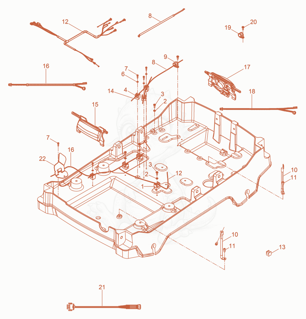 Exploded parts diagram of the cabling cpl. DPU110r of a Wacker Neuson DPU110RLEC870, with numbered balloons