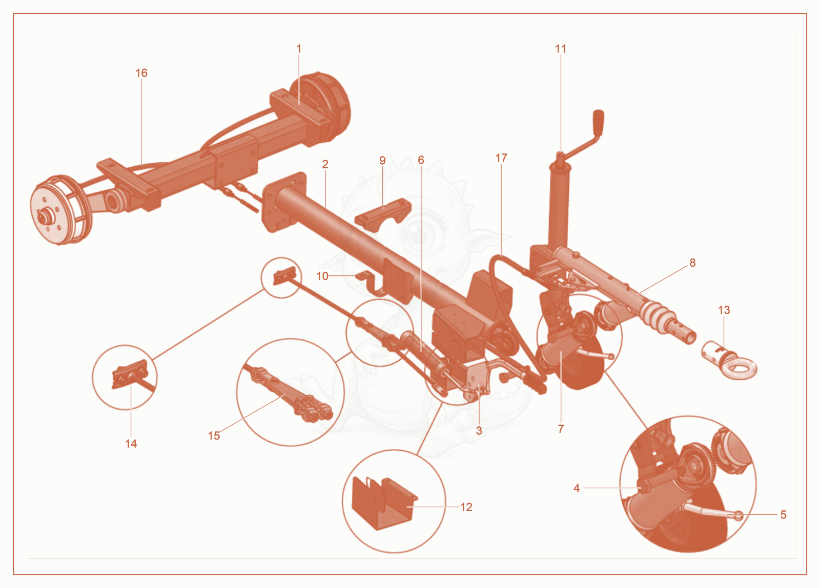 Exploded parts diagram of the Tow Bar Complete of a Wacker Neuson LTE4K, with numbered balloons