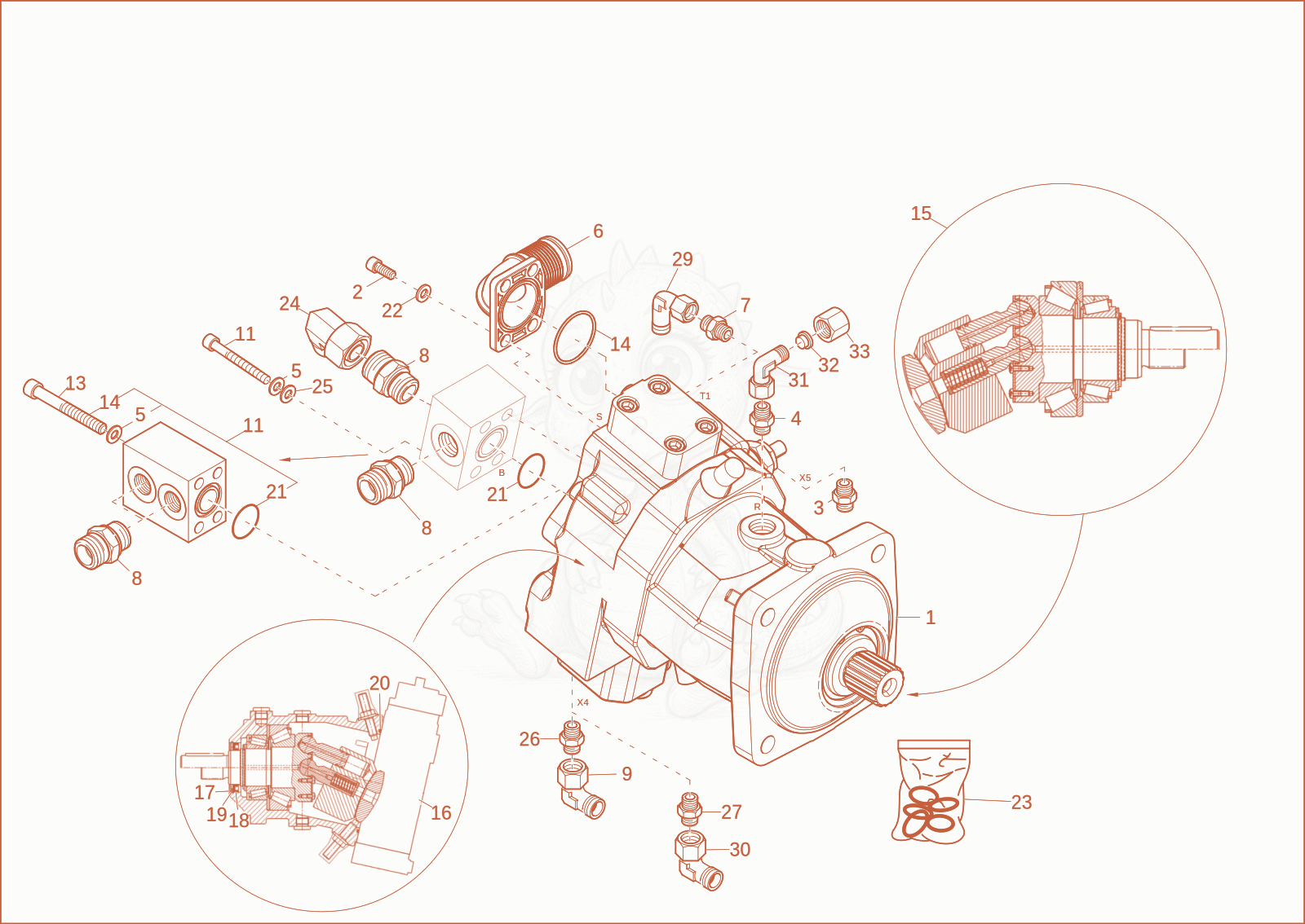Exploded parts diagram of the hydraulic pump of a Wacker Neuson ET90, with numbered balloons