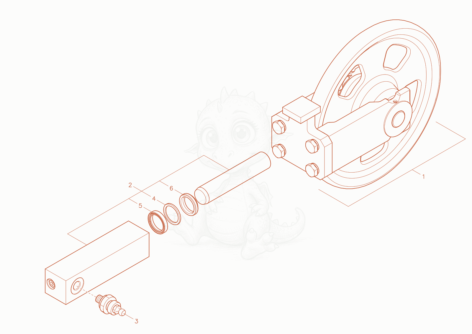 Exploded parts diagram of the track tensioner complete of a Wacker Neuson 803-2, with numbered balloons