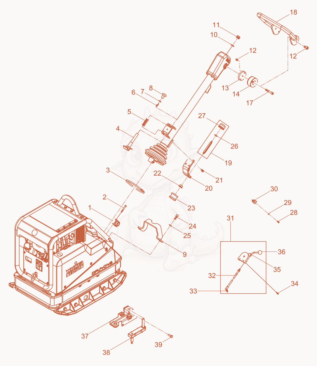 Exploded parts diagram of the Vibratory Plate cpl. of a Wacker Neuson DPU4045H, with numbered balloons