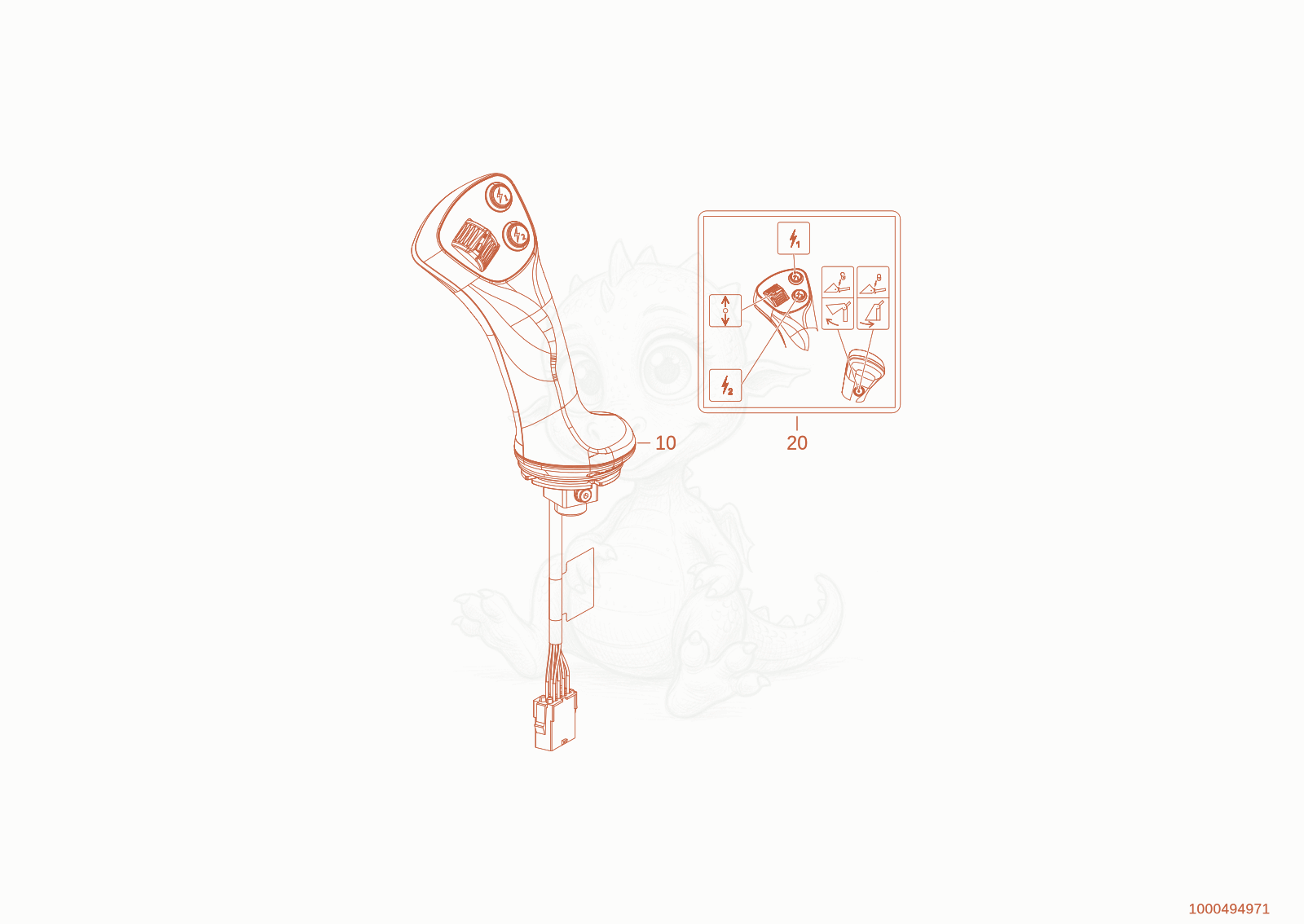 Exploded parts diagram of the joystick of a Wacker Neuson WL300E(A15-01), with numbered balloons