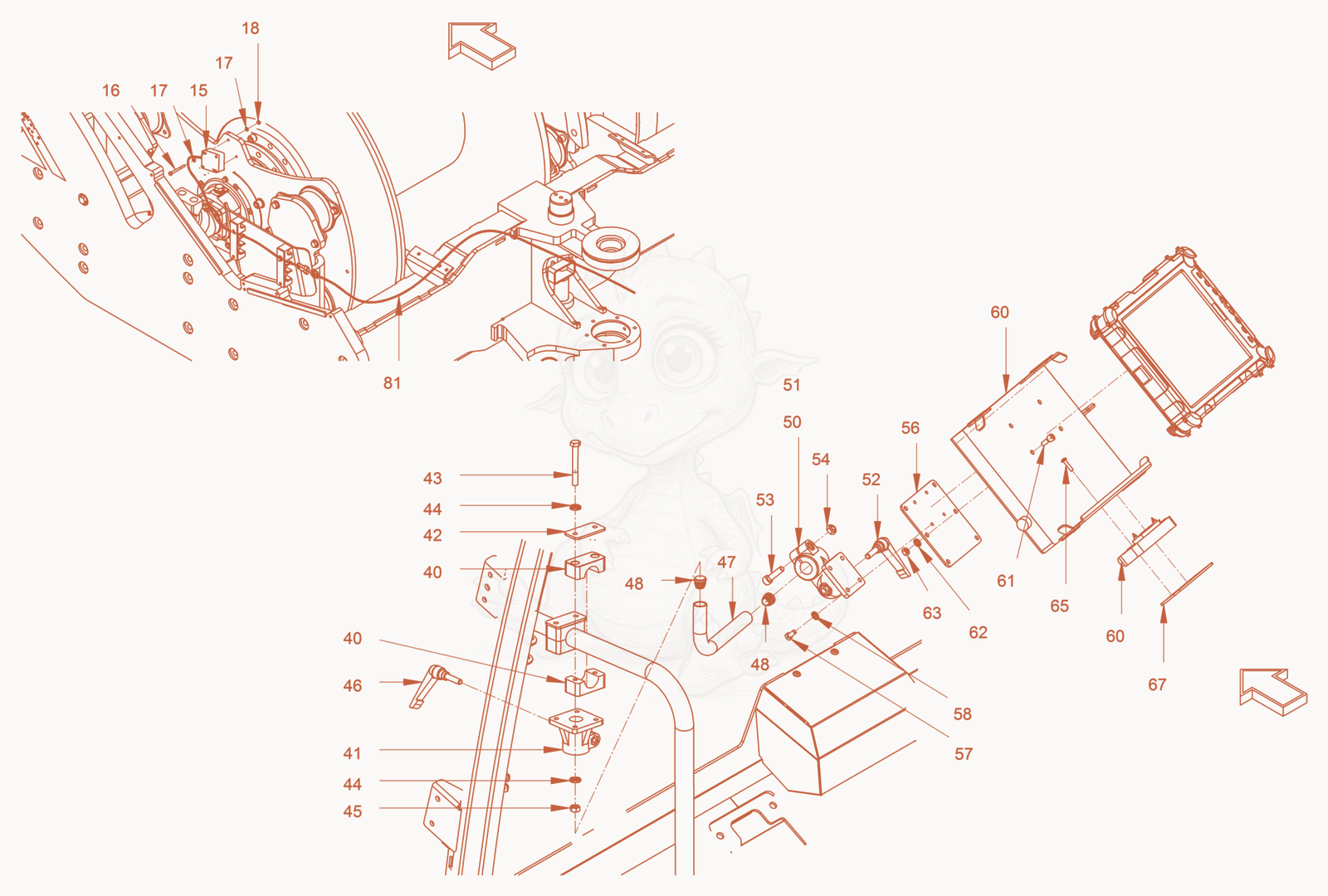 Exploded parts diagram of the HCQ-preparation of a Wacker Neuson RC50P, with numbered balloons