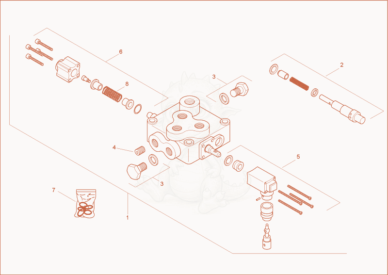 Exploded parts diagram of the DOZER BLADE VALVE - DISASSEMBLED of a Wacker Neuson 1703, with numbered balloons