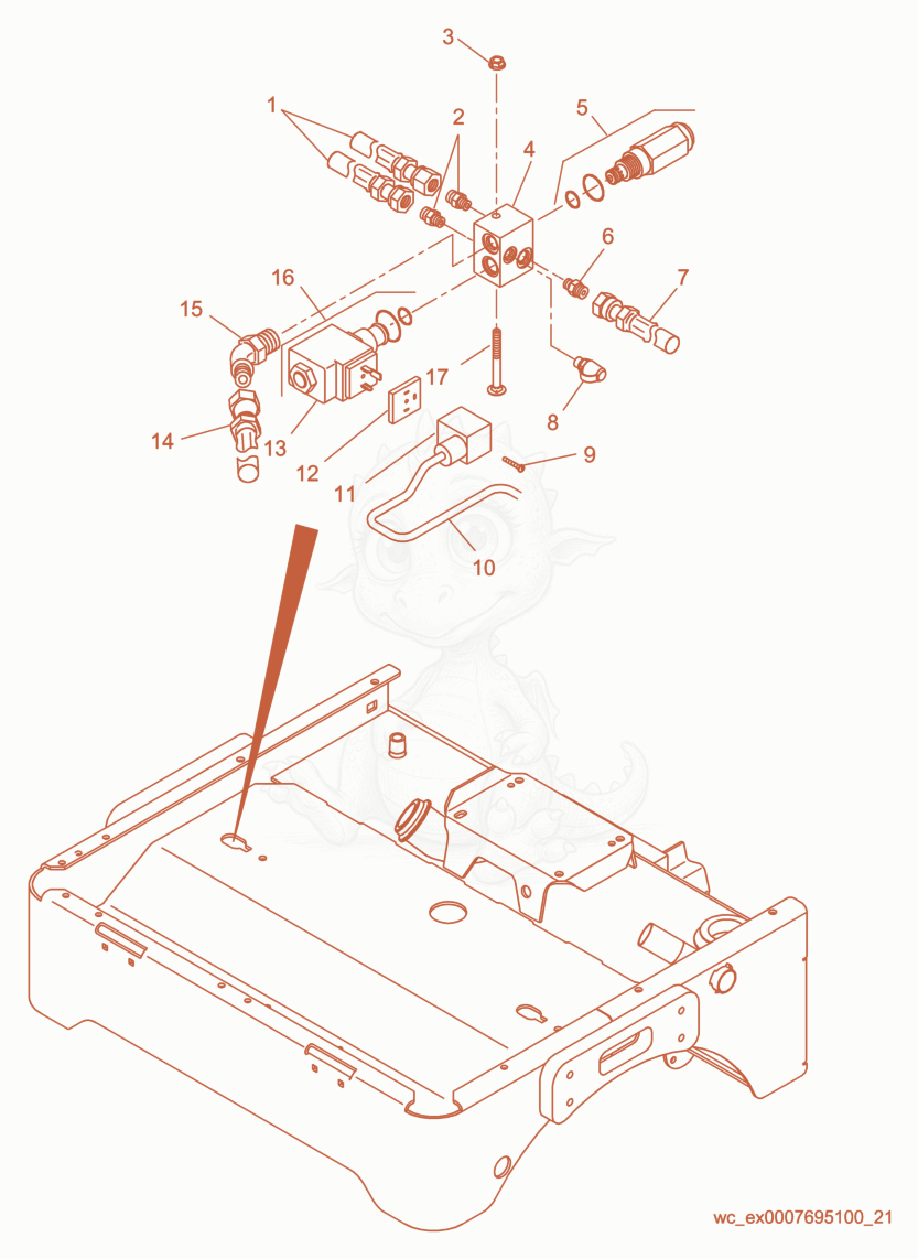 Exploded parts diagram of the Engine Compartment/Hydraulics of a Wacker Neuson RD11AEC, with numbered balloons
