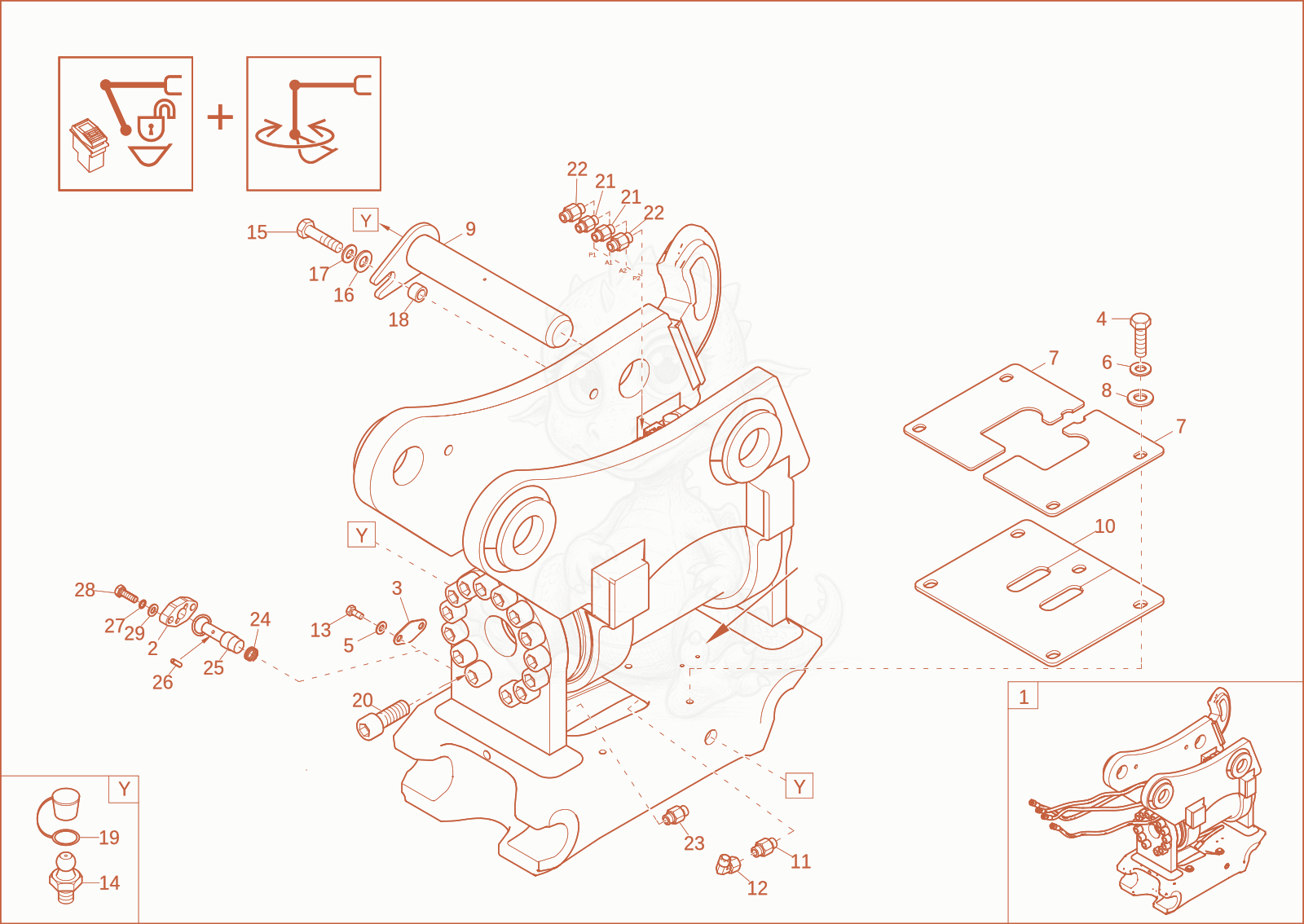 Exploded parts diagram of the Easy Lock Powertlit (Option) of a Wacker Neuson ET90, with numbered balloons