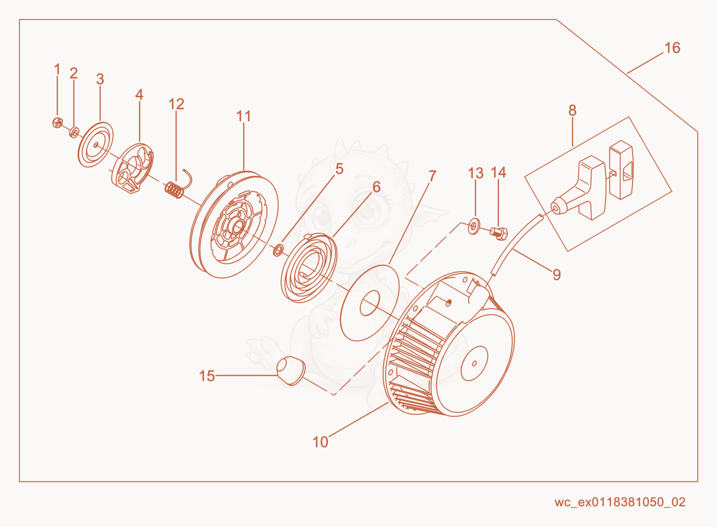 Exploded parts diagram of the Starter cpl. of a Wacker Neuson DS720, with numbered balloons
