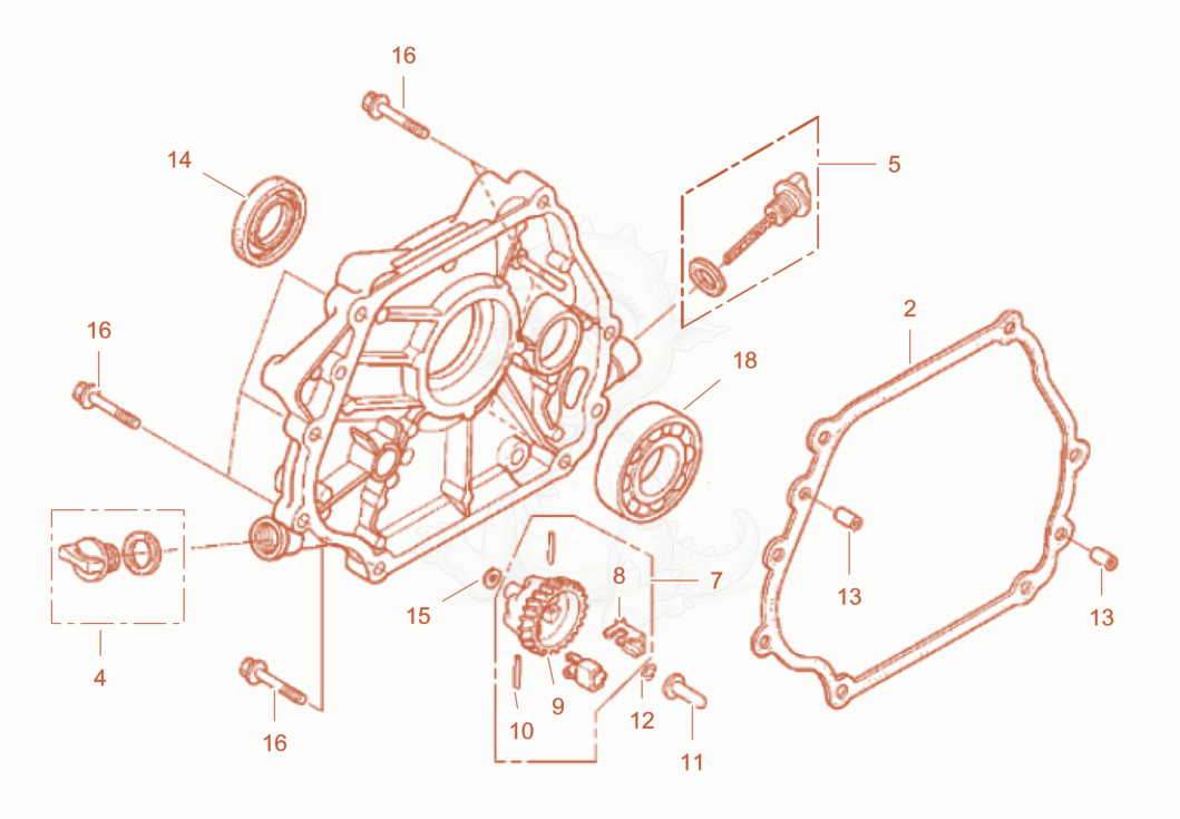 Exploded parts diagram of the Crankcase cover cpl of a Wacker Neuson PT3A, with numbered balloons