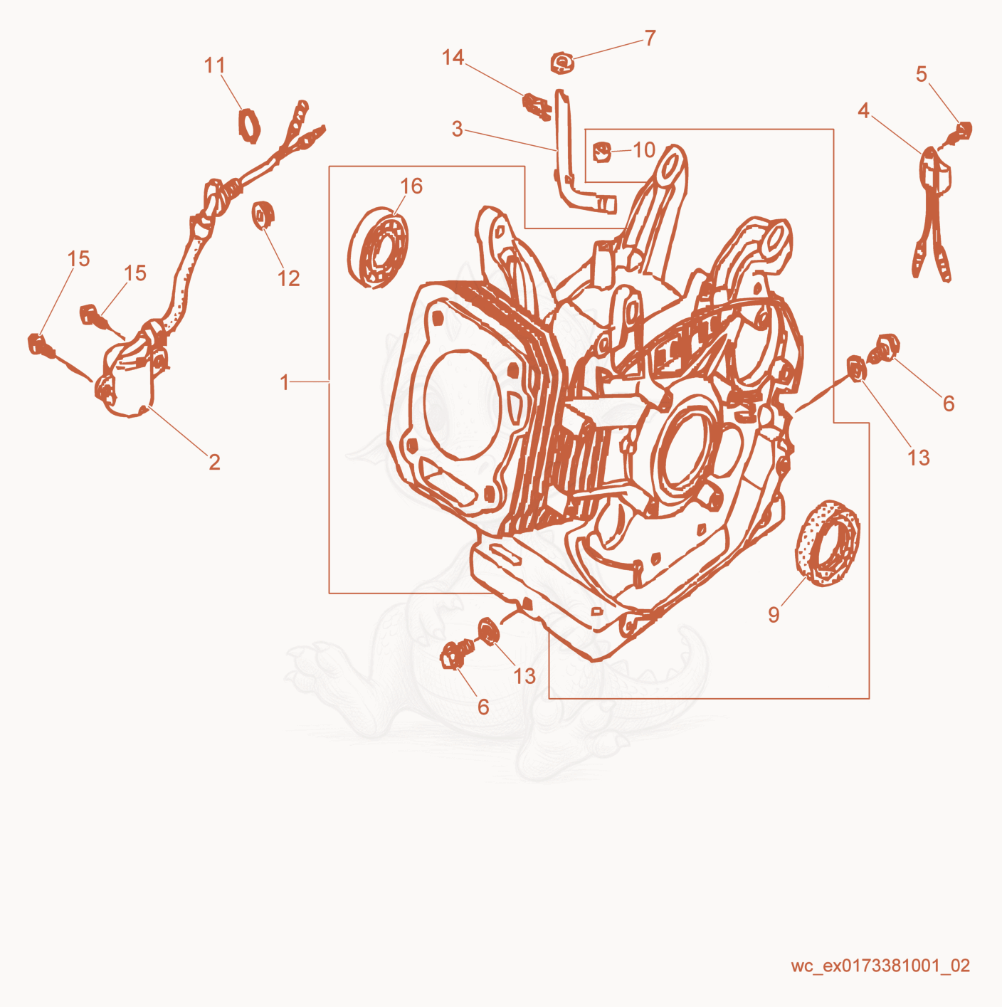 Despiece del Cylinder cpl. de una máquina Wacker Neuson GPS6600A, con globos numerados