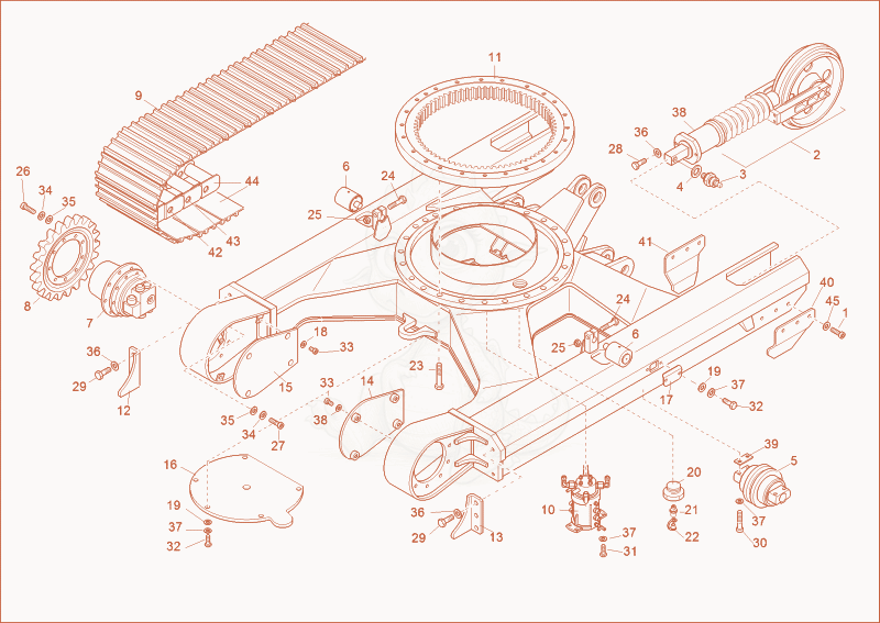 Exploded parts diagram of the TRACKLAYING GEAR (OPTION STEEL CHAIN) of a Wacker Neuson 5001RDV, with numbered balloons