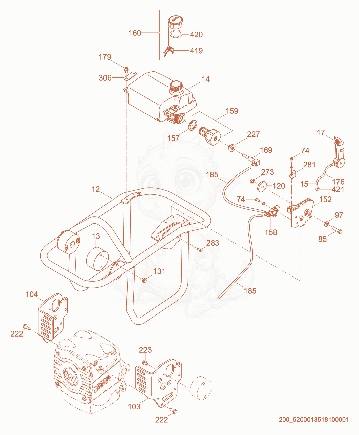 Exploded parts diagram of the Guide Handle cpl. of a Wacker Neuson MS54, with numbered balloons