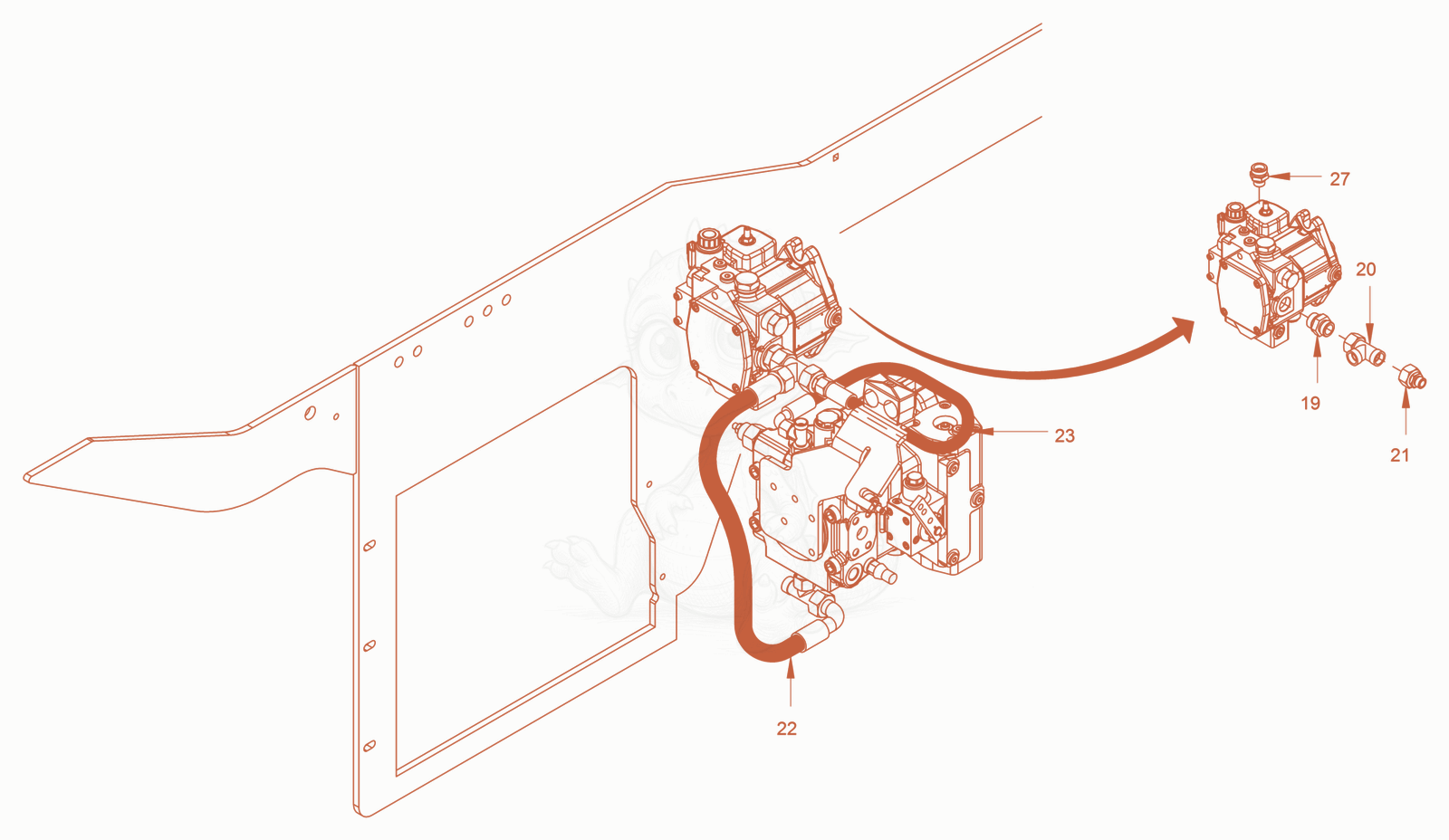 Exploded parts diagram of the Vibration Drive of a Wacker Neuson RC50US, with numbered balloons