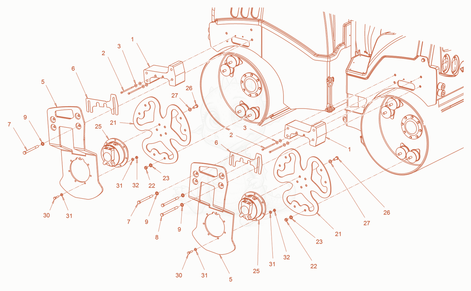 Exploded parts diagram of the suspension of a Wacker Neuson RD27-120.3, with numbered balloons