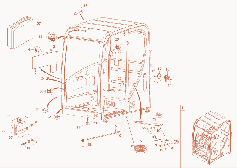 Exploded parts diagram of the CABIN FRAME 1 of a Wacker Neuson 9503, with numbered balloons