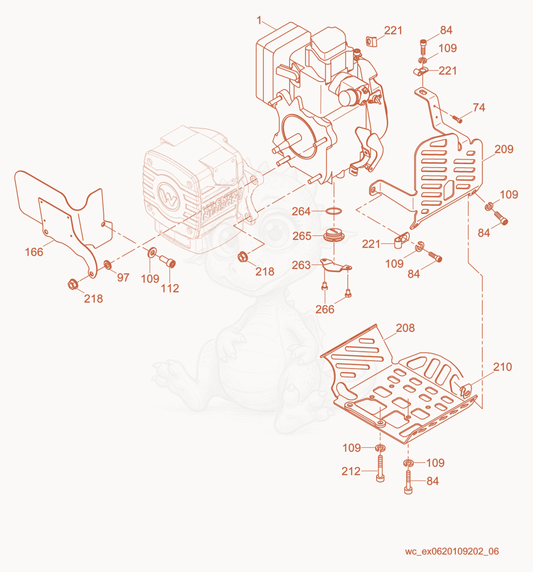 Exploded parts diagram of the Engine Guarding of a Wacker Neuson BS60-4, with numbered balloons