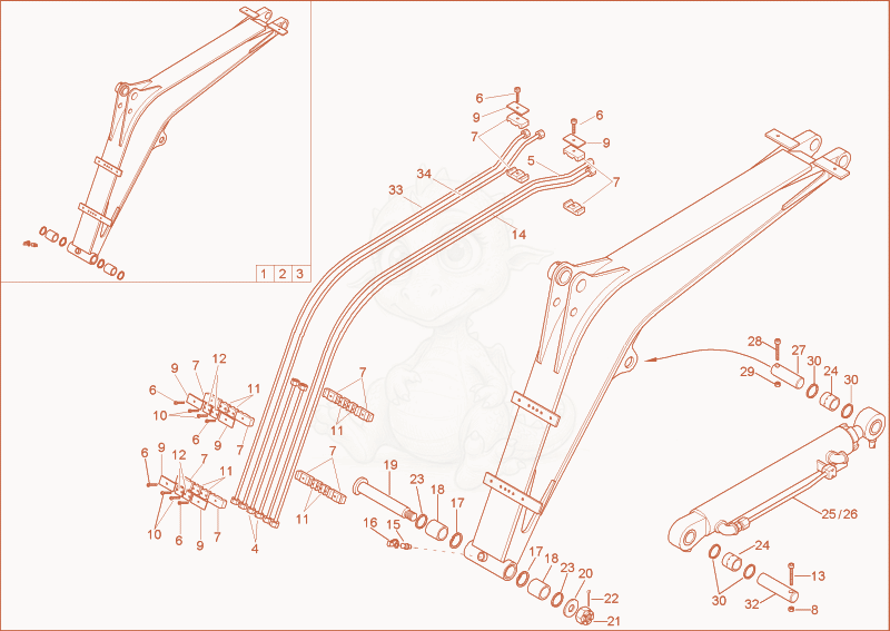 Exploded parts diagram of the lift arm of a Wacker Neuson 6002RD, with numbered balloons