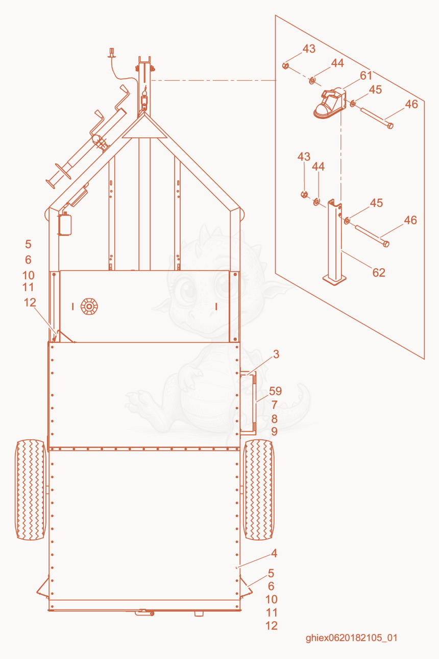 Exploded parts diagram of the Enclosure cpl. (1) of a Wacker Neuson S3000, with numbered balloons