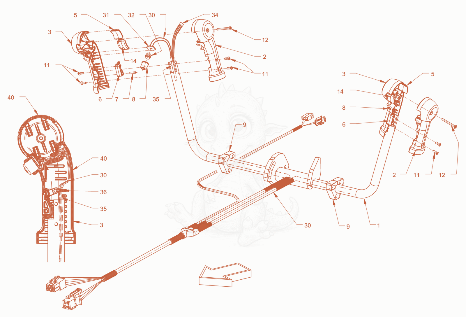 Exploded parts diagram of the Electrical system of a Wacker Neuson RD40-130, with numbered balloons