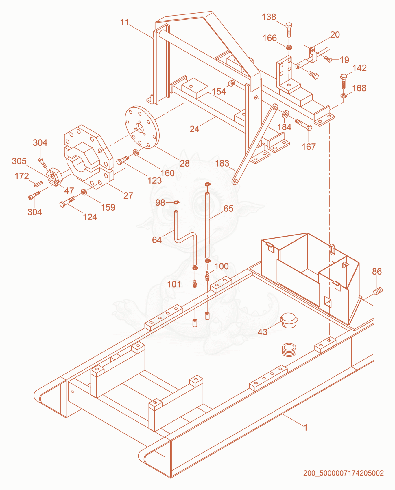 Exploded parts diagram of the Engine Mount of a Wacker Neuson PT6LS, with numbered balloons