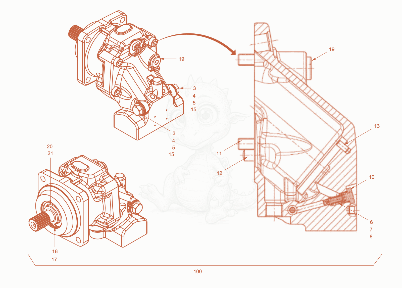Exploded parts diagram of the constant motor of a Wacker Neuson RC70DPFROPS, with numbered balloons