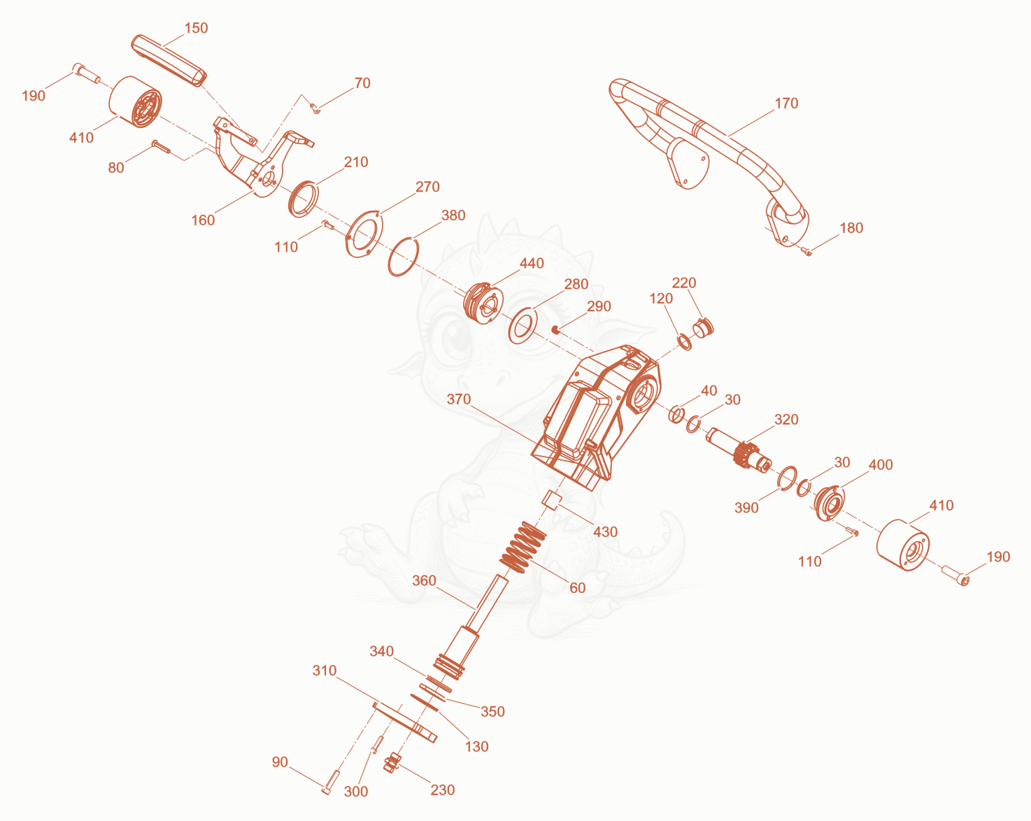 Exploded parts diagram of the Center pole head cpl. of a Wacker Neuson DPU6260HEP, with numbered balloons