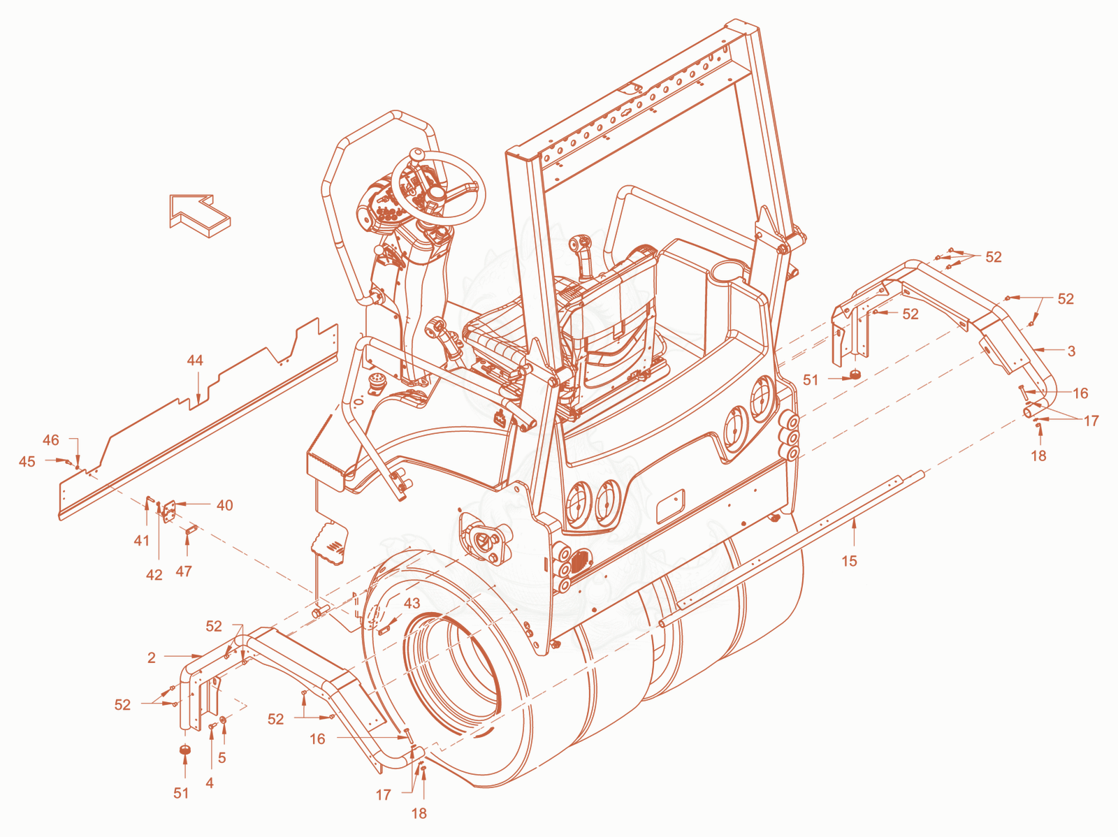 Exploded parts diagram of the thermal aprons of a Wacker Neuson RD45-140C, with numbered balloons