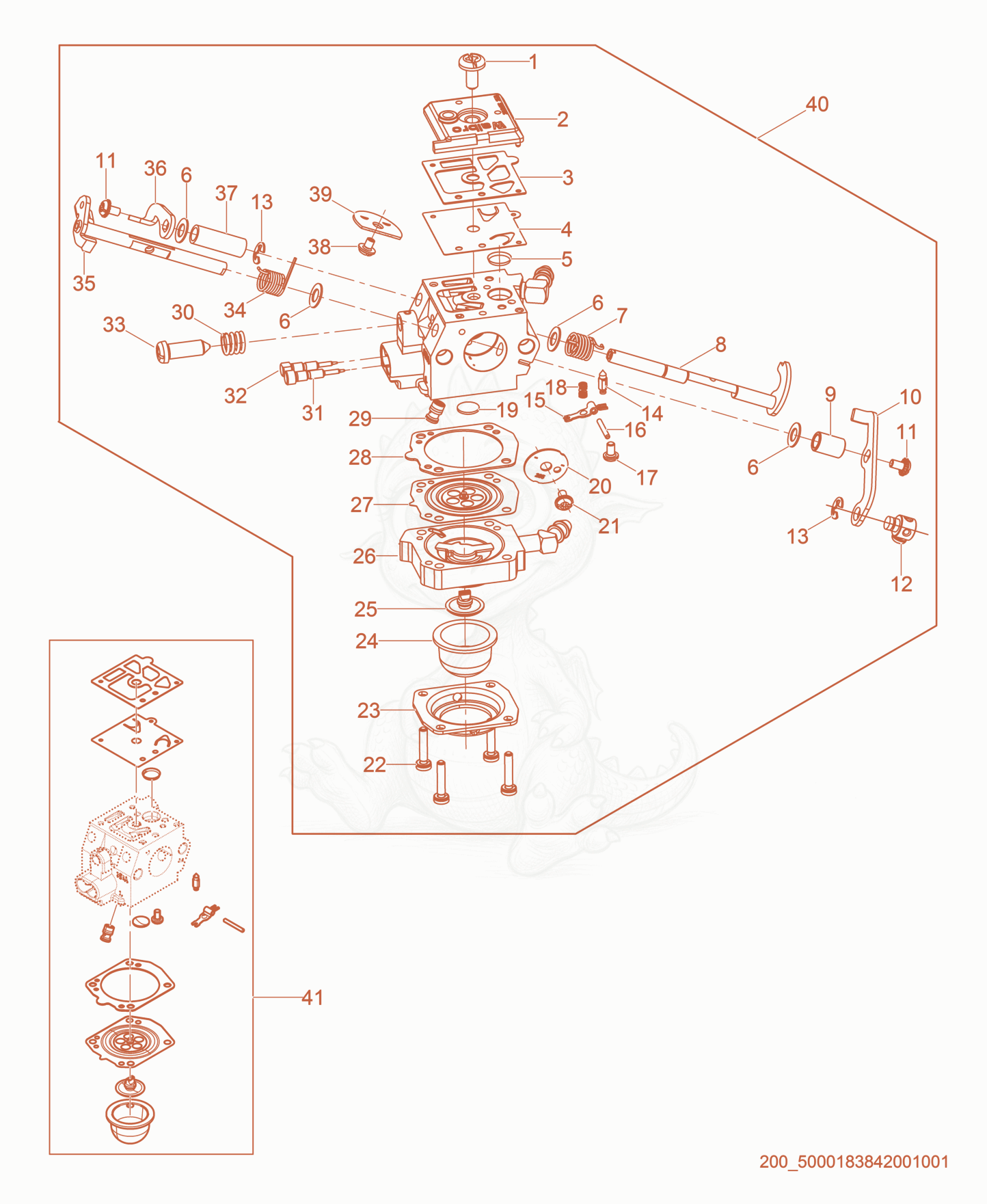 Exploded parts diagram of the Carburetor cpl. of a Wacker Neuson BS60-2I, with numbered balloons